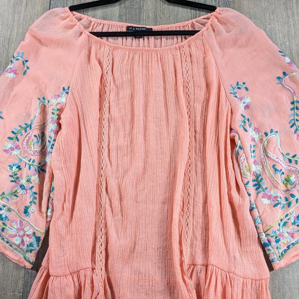 Zac & Rachel Peach Embroidered Peasant Blouse